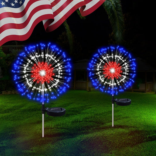 4th of July Decorations Solar Firework Lights(2 Pack)