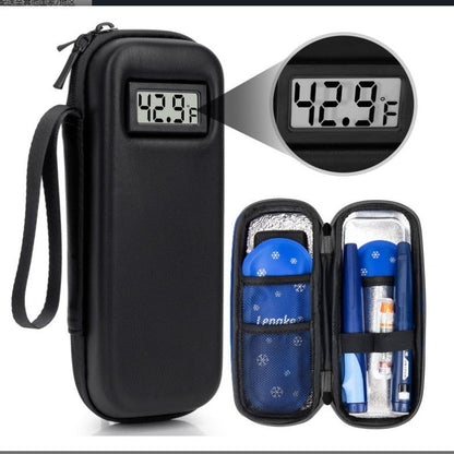 Black insulin cooler travel case with temperature display